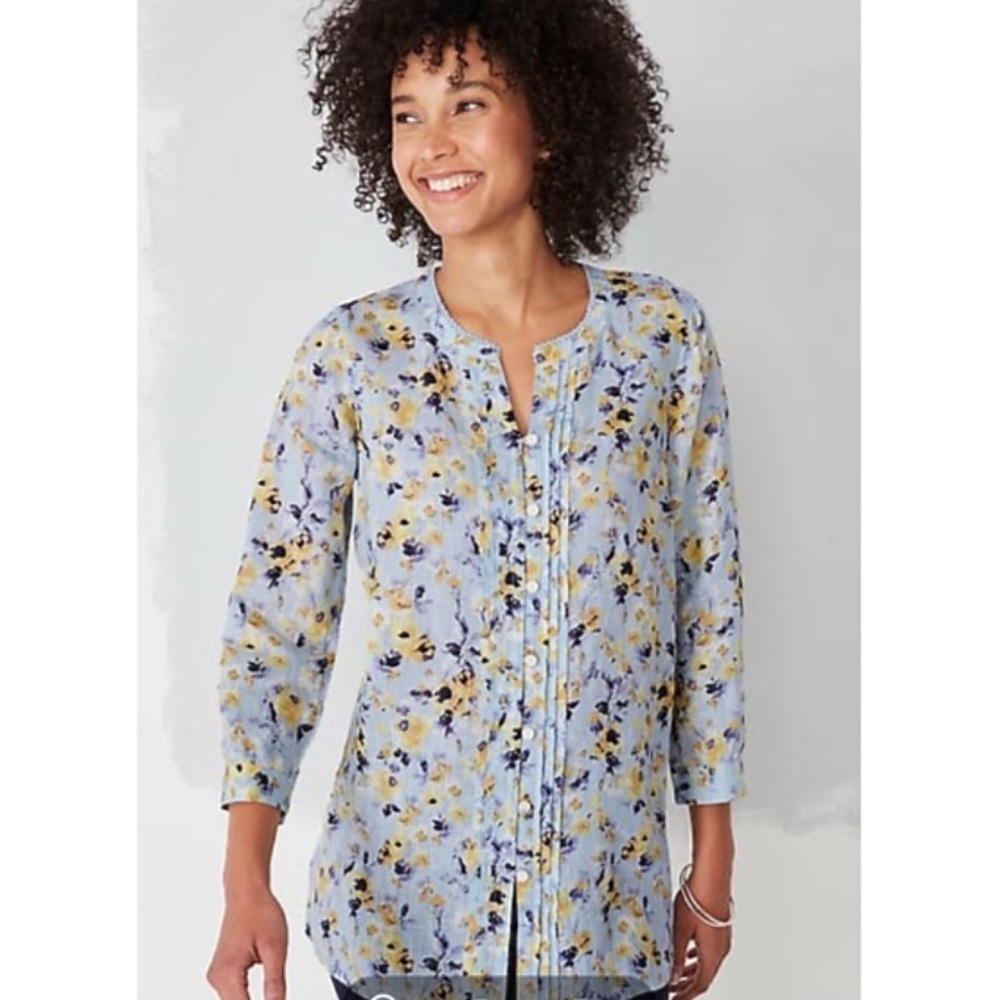 J. Jill Love Linen Pintuck Floral Print Tunic Top